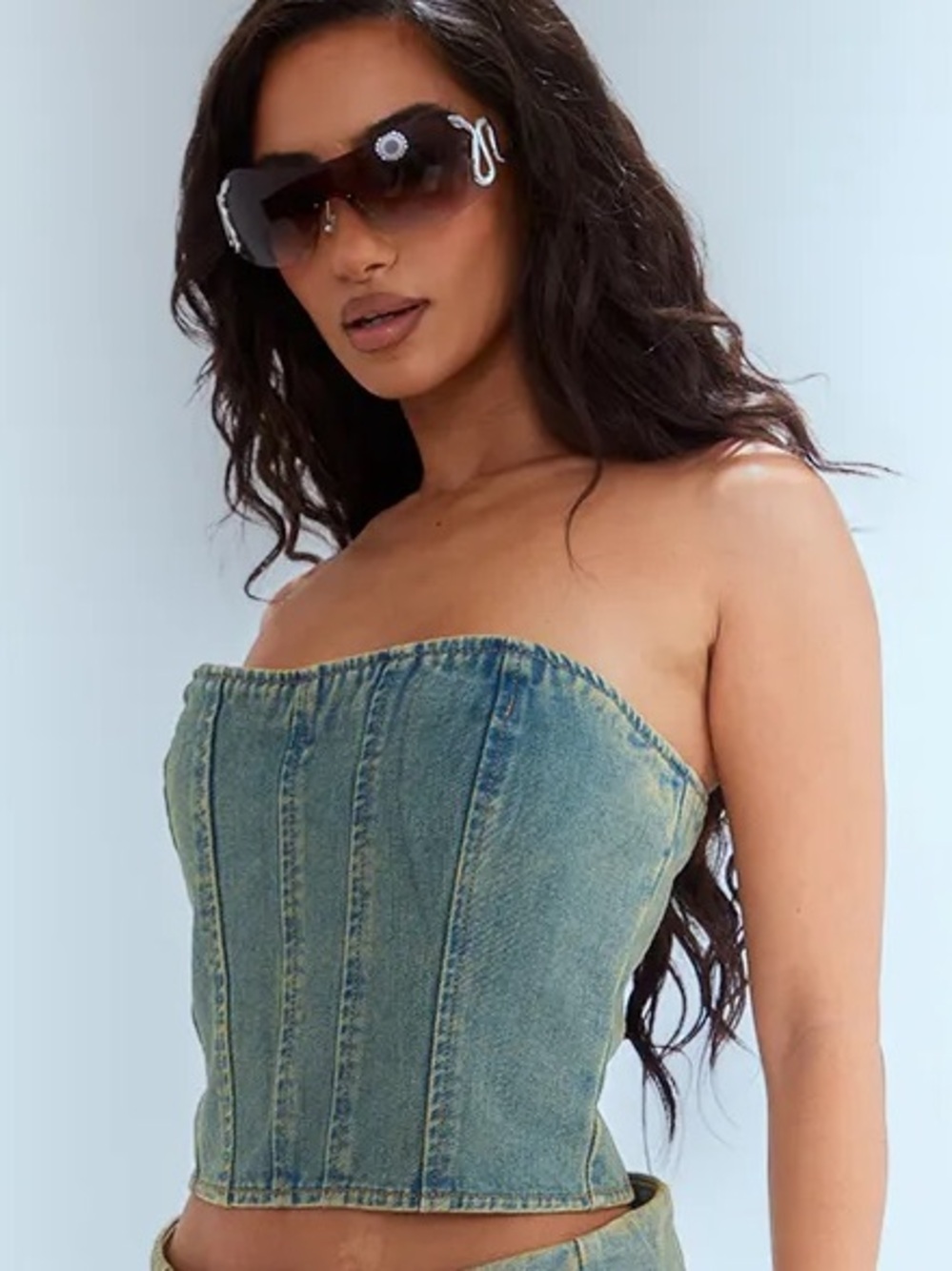 PRETTY LITTLE THING DENIM BUSTIER CORSET TOP